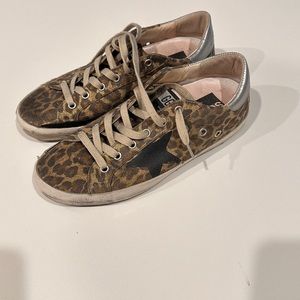 GOLDEN Goose GGDB Superstar Leopard Print Painted Canvas Sneakers Size 38